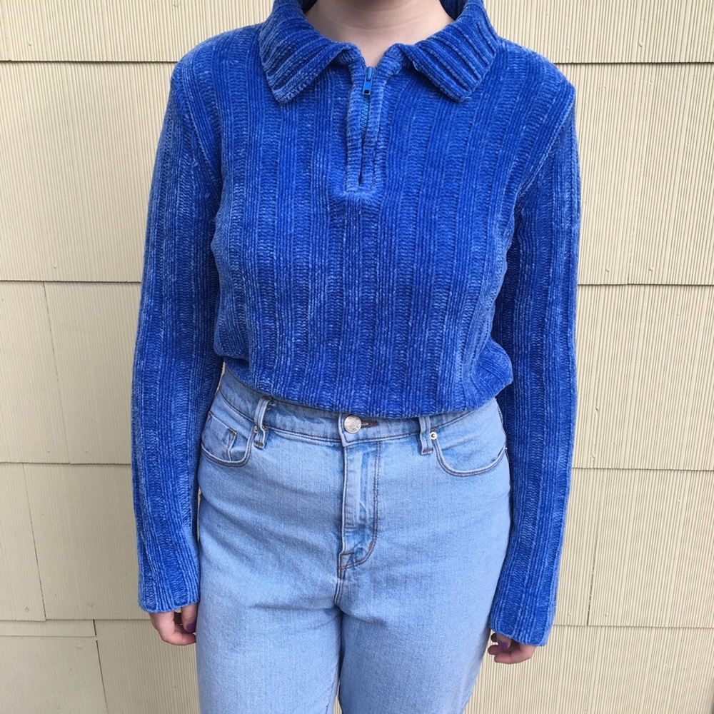 Vintage Blue No Boundaries zip neck sweater